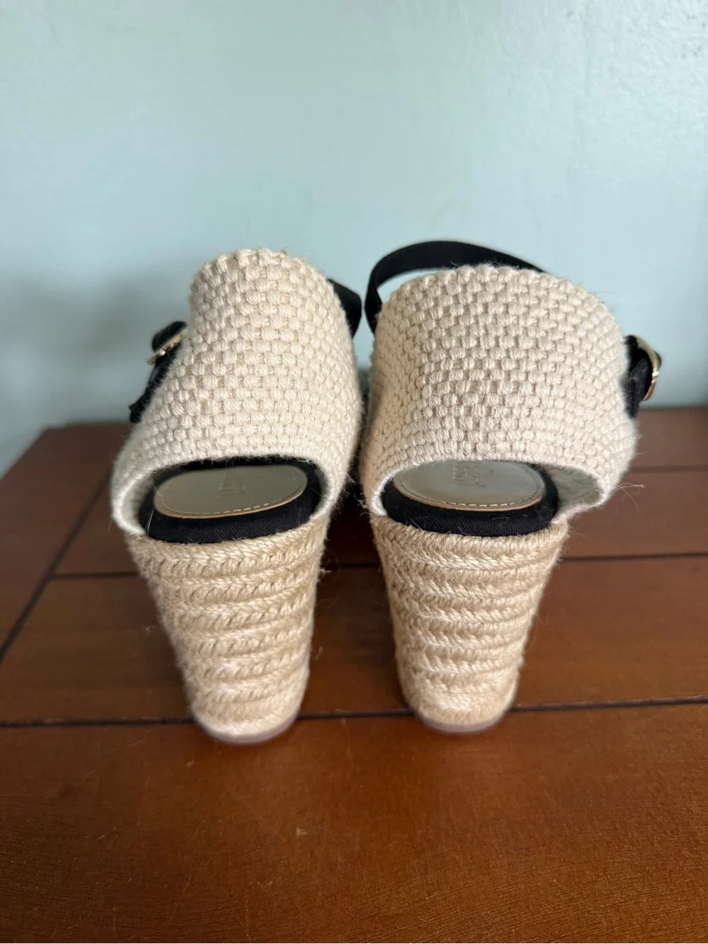 J Crew Black Ankle Strap Wedge Espadrille Sandals Size 9.5